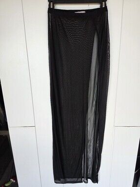 12th Tribe Sheer Black High Slit Maxi Skirt